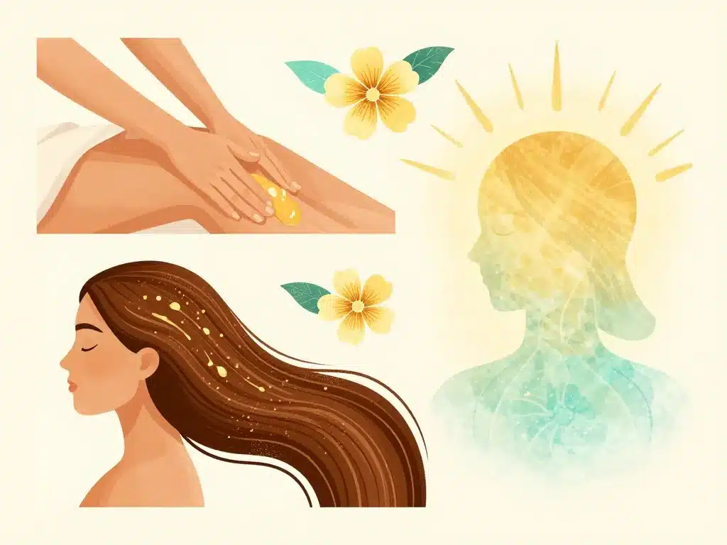 huile de tiaré massage cheveux relaxation illustration