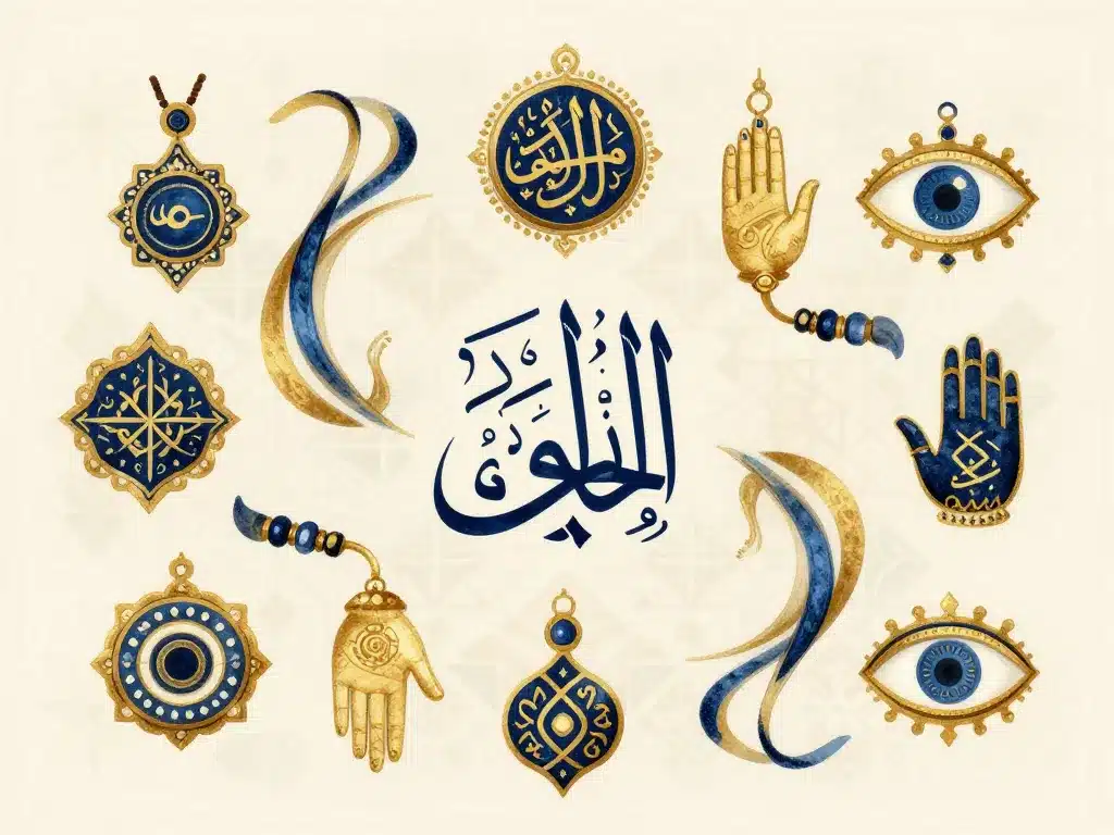 Illustration bijoux arabe calligraphie main de Fatma oeil