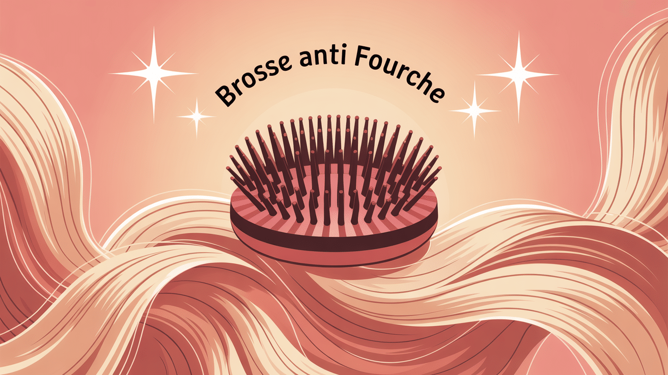 brosse anti fourche entourée de cheveux brillants