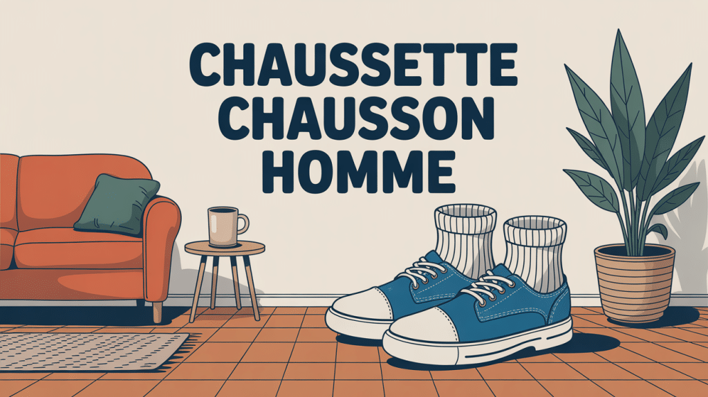 chaussette chausson pour homme sur parquet ambiance chaleureuse