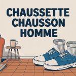 chaussette chausson pour homme sur parquet ambiance chaleureuse