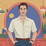 homme portant chemise retro homme décor années 50-90