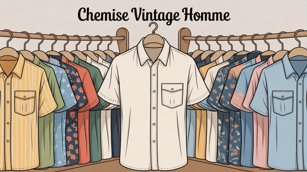 chemise vintage homme sur cintres assortis ambiance boutique retro