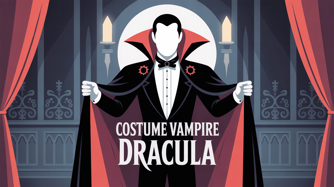 Illustration costume vampire Dracula style victorien avec accessoires gothiques