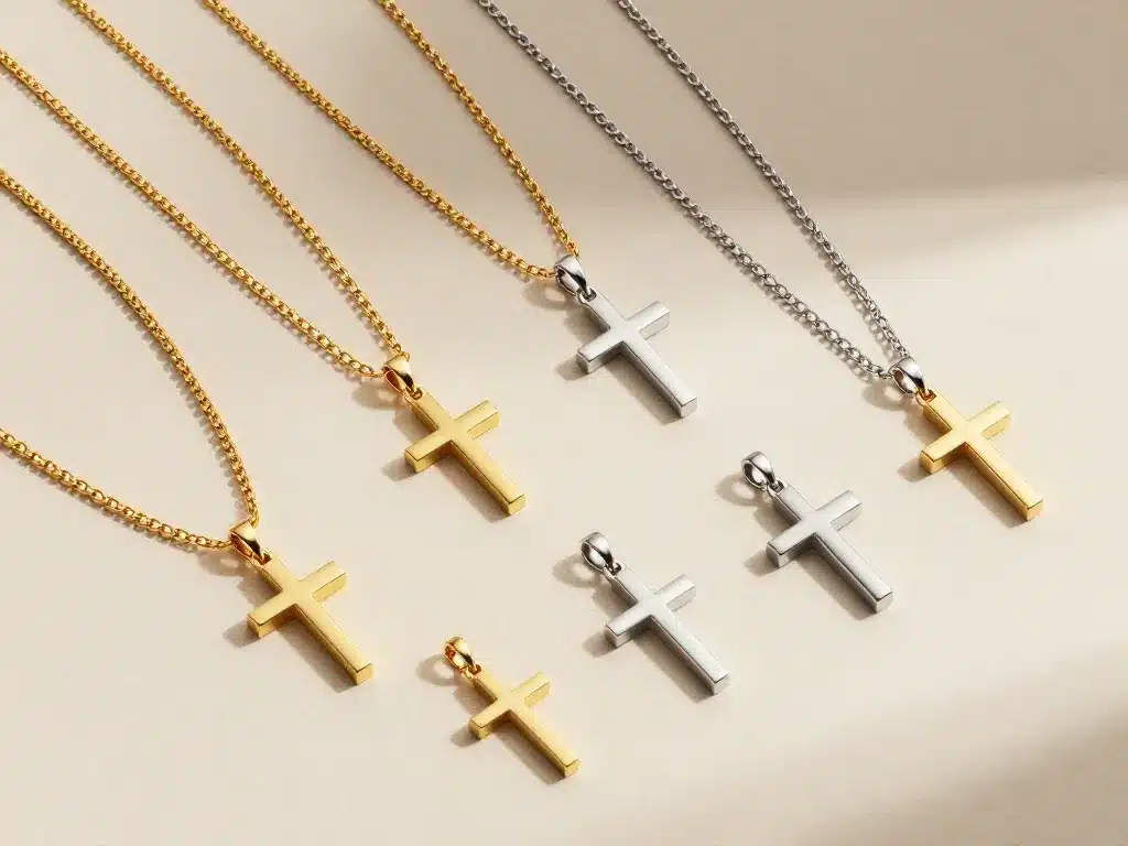 croix chrétienne collier or argent acier styles