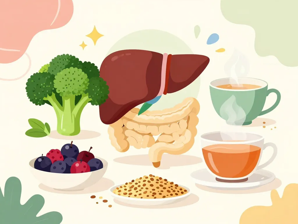 scene aliments detox foie et intestin sur table