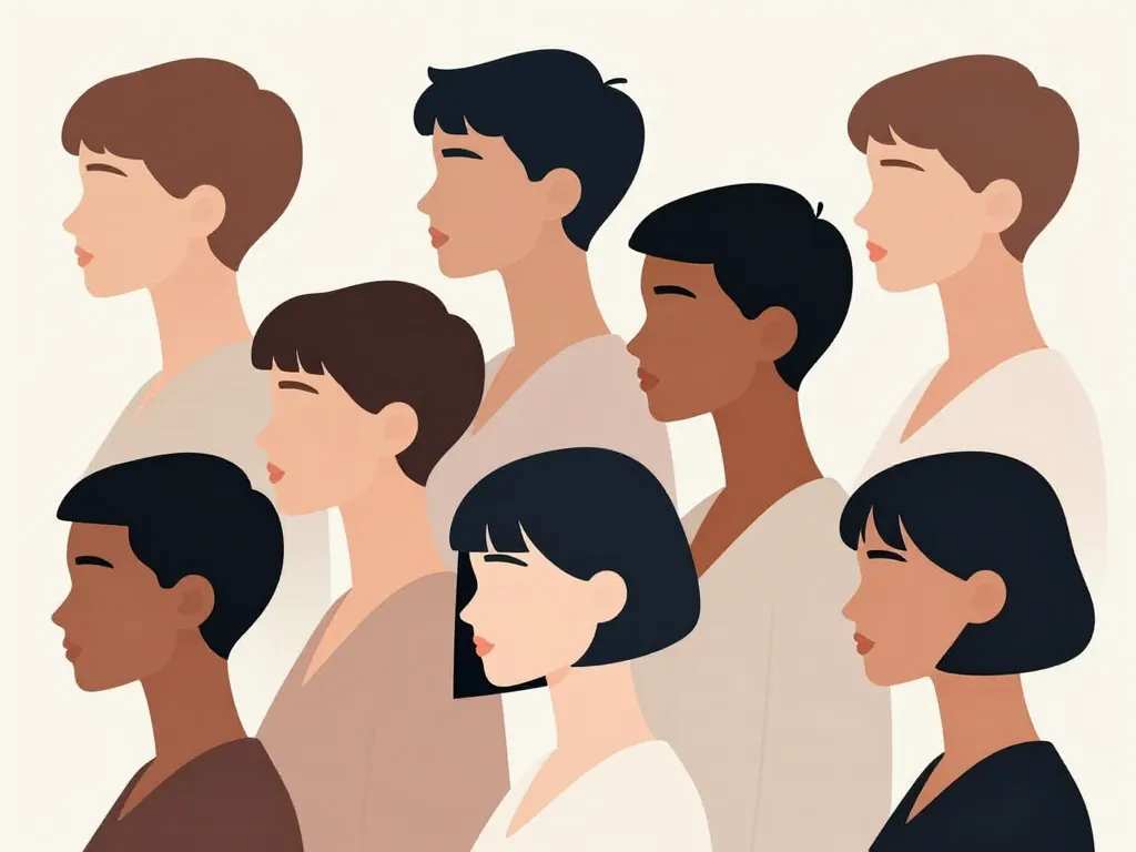 Différents styles garçonne coupe ultra courte femme tondeuse silhouettes