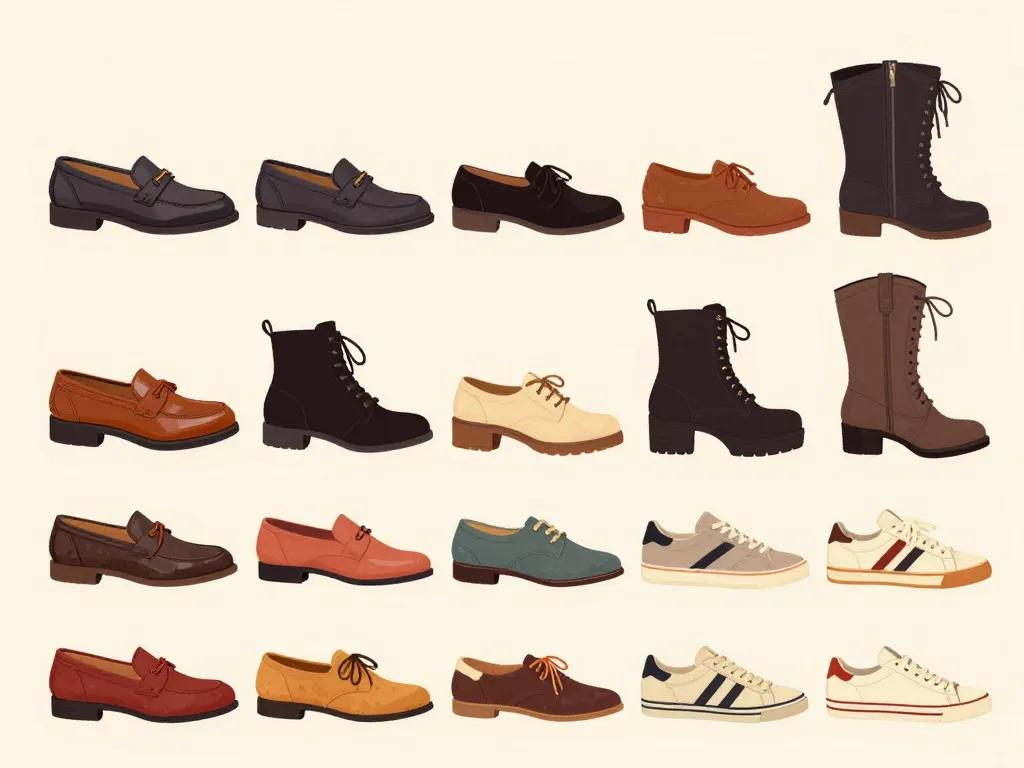 divers styles de vintage chaussures illustrés par décennie