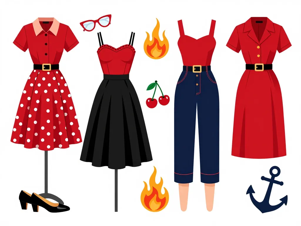 tenue look année 50 rockabilly femme avec robes et accessoires iconiques