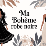 illustration ma boheme robe noire élégante avec dentelle et détails bohèmes