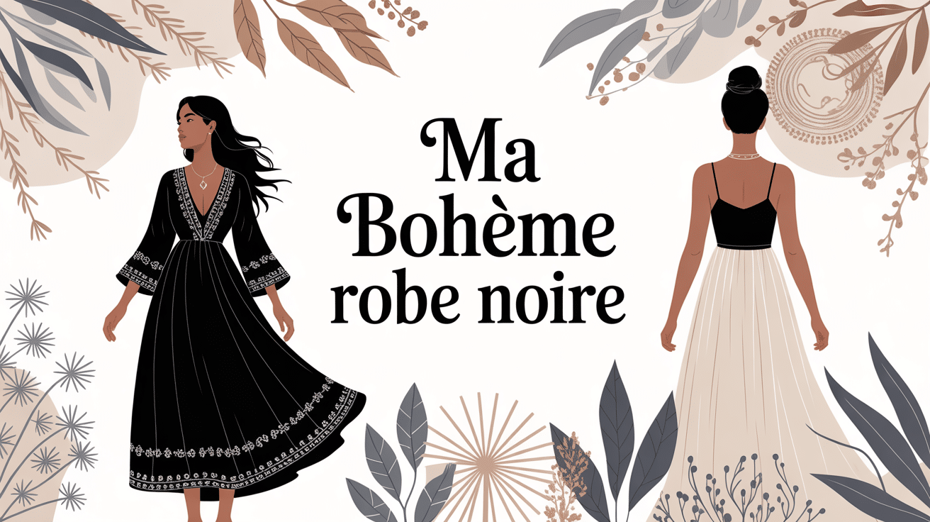 illustration ma boheme robe noire élégante avec dentelle et détails bohèmes
