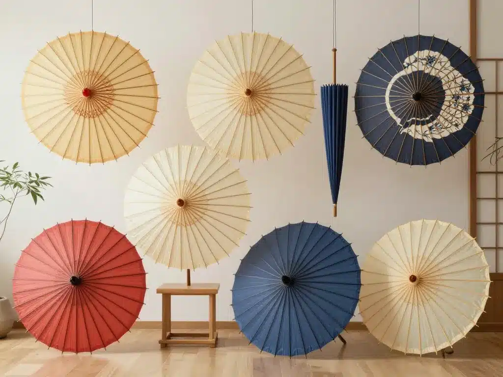 scène produit ombrelle japonaise différentes tailles et couleurs