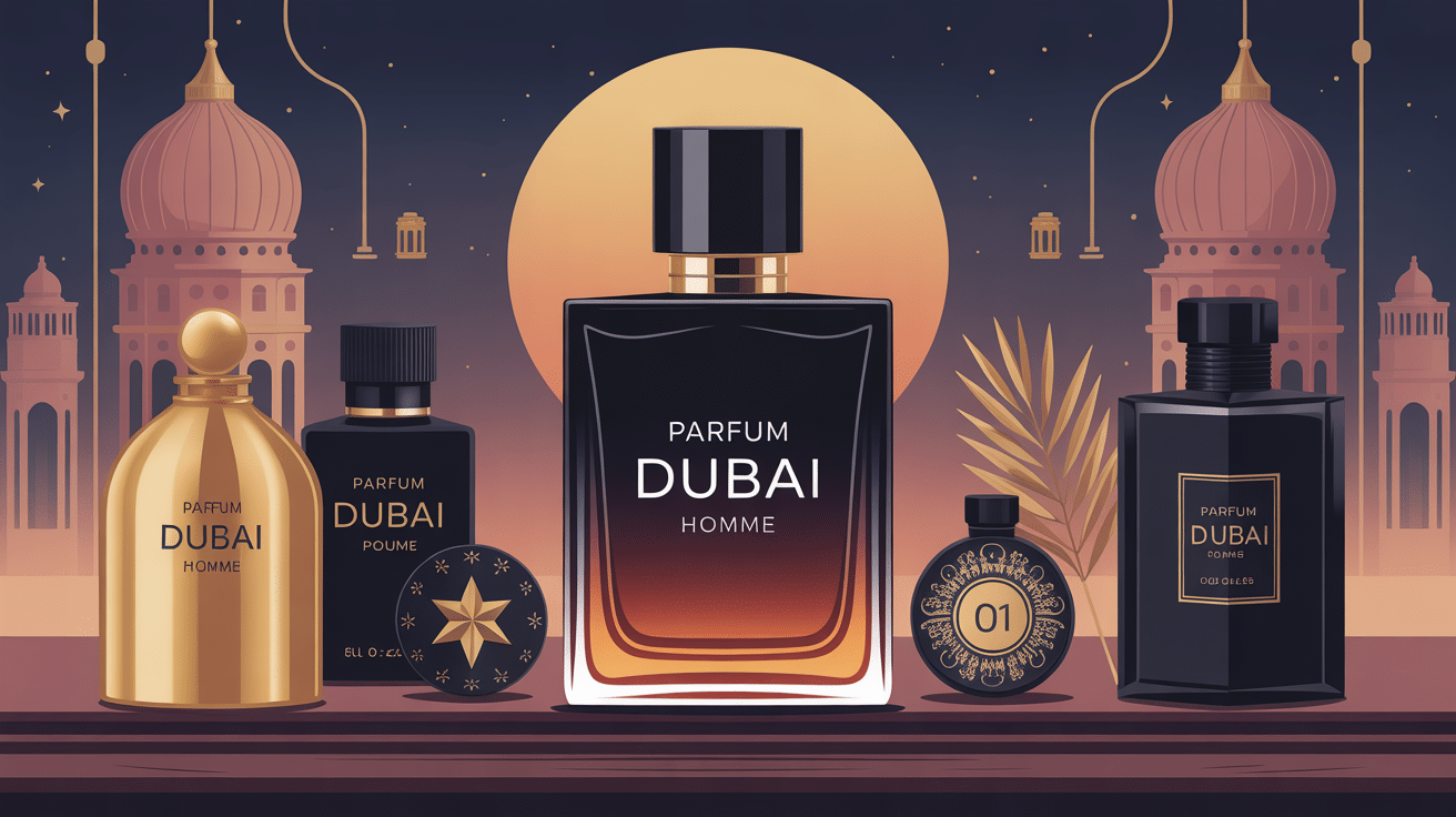 illustration parfum dubai homme oud ambre épices