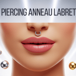 Illustration 3D du piercing anneau labret sur bouche et oreille