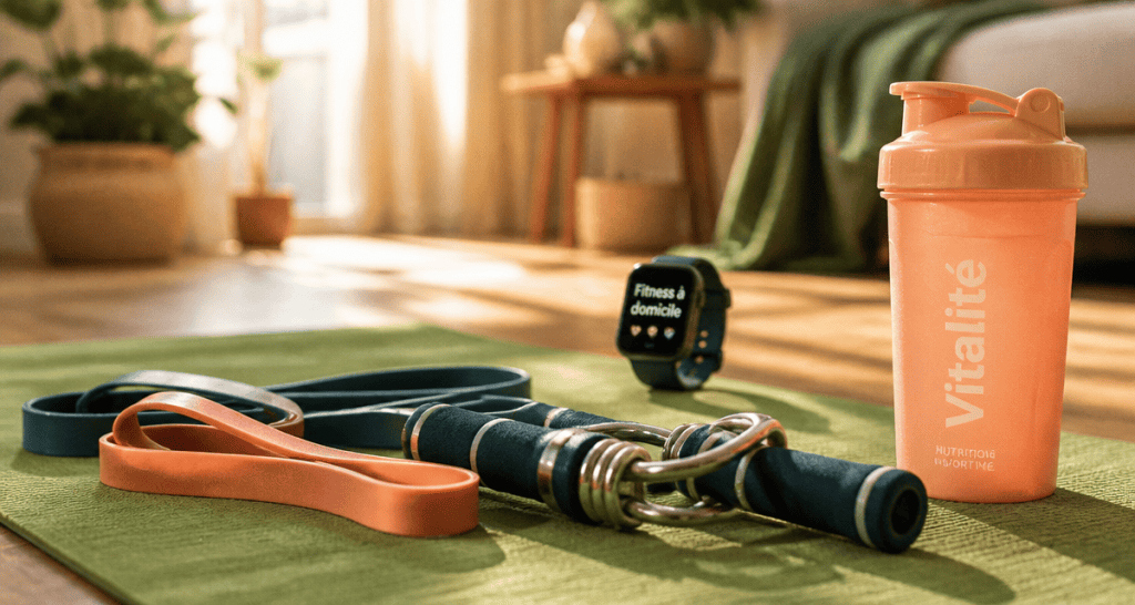 accessoires de sport sur tapis à domicile