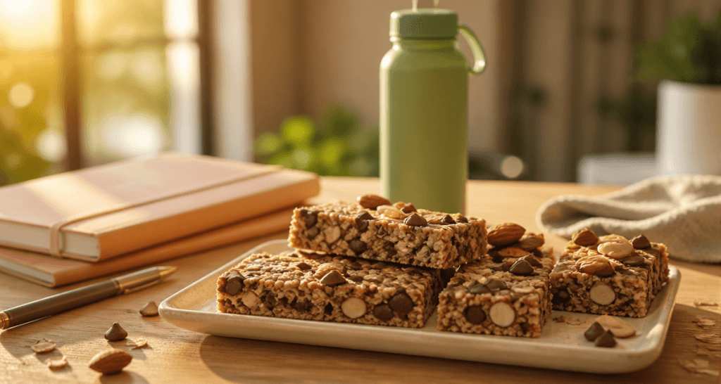 Barres de cereales proteinees maison sur table