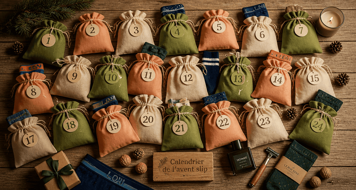 calendrier de l'avent homme slip flat lay festif