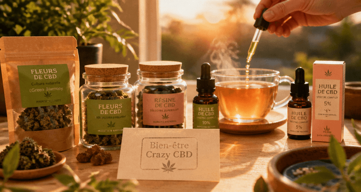 crazy cbd fleurs huiles résines sur table