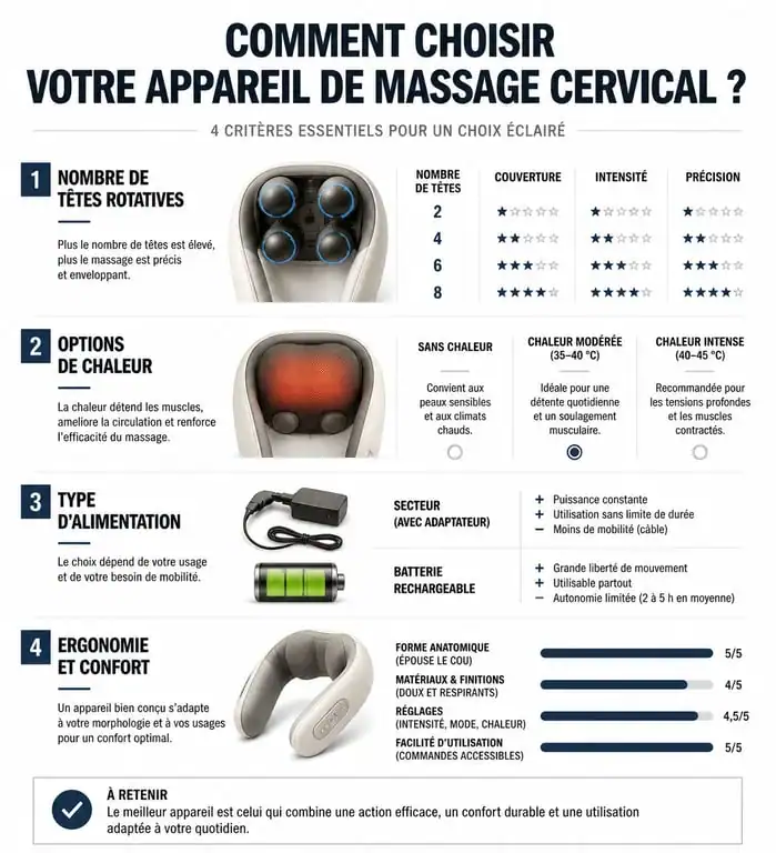 Infographie des critères de choix pour un appareil de massage cervicales efficace