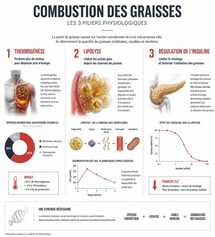 Infographie explicative des mécanismes biologiques des aliments brûle-graisse et de la perte de poids