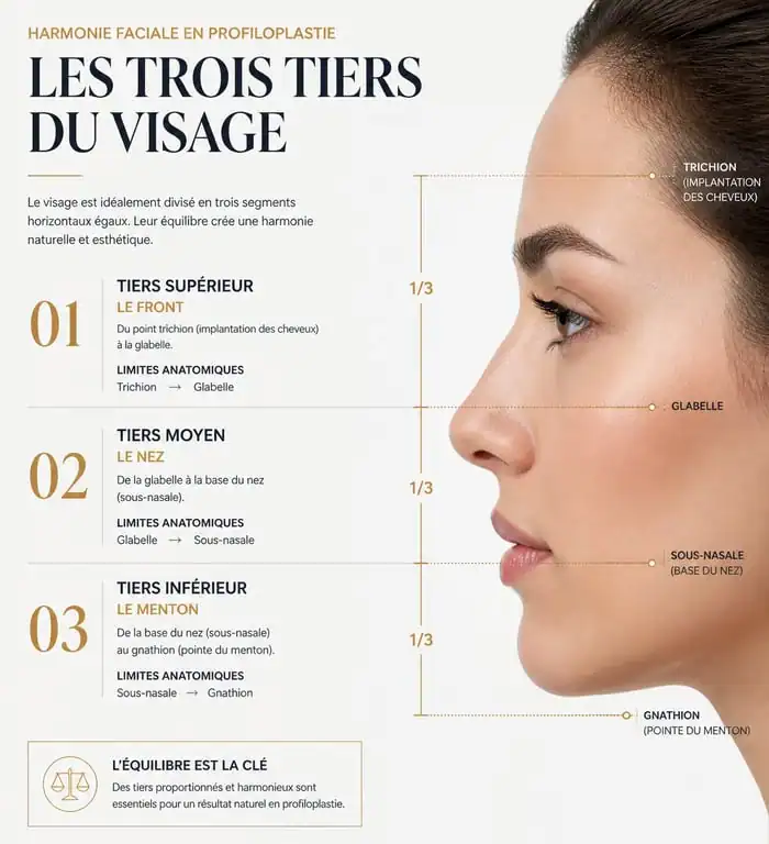 Schéma explicatif de l'harmonie faciale et de la profiloplastie avant après