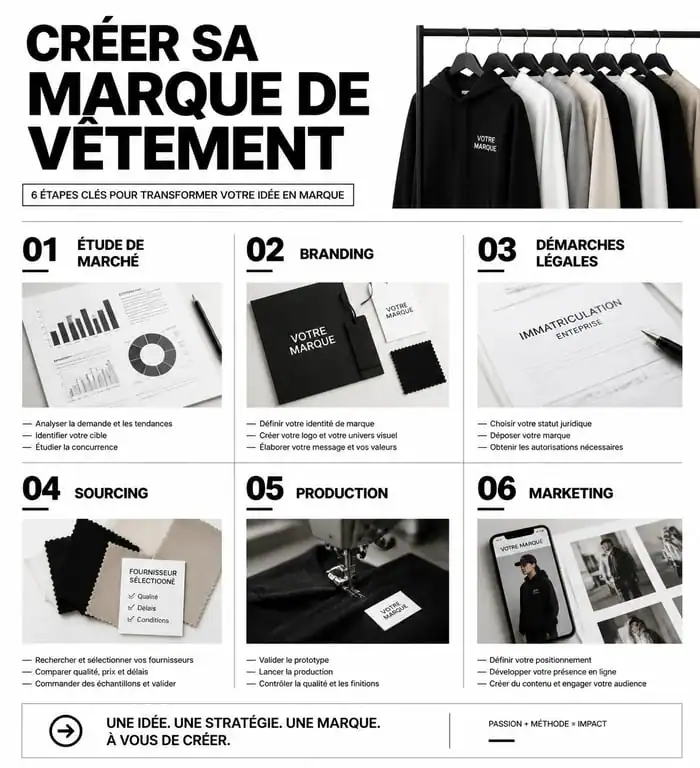 Infographie des 6 étapes pour créer sa marque de vêtement