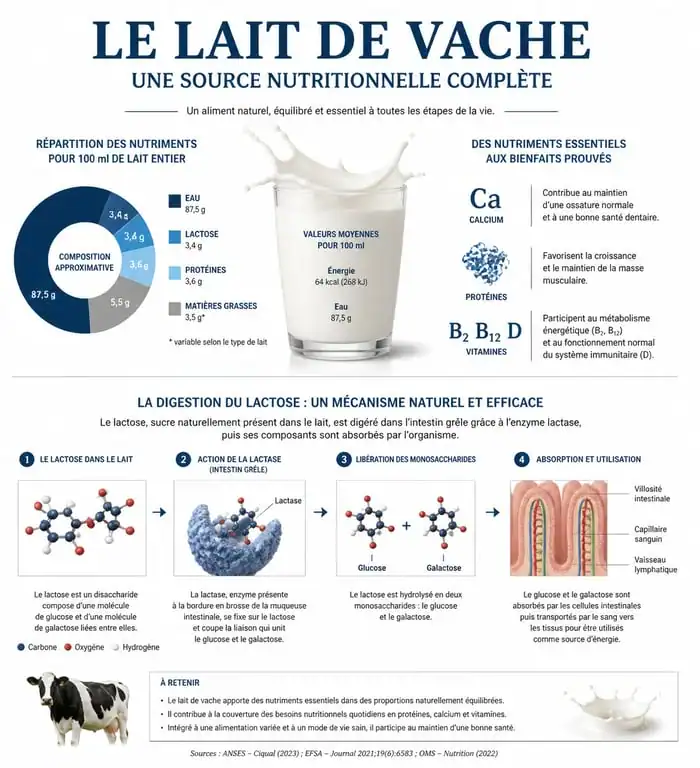 Infographie sur les bienfaits du lait pour la santé et sa composition nutritionnelle