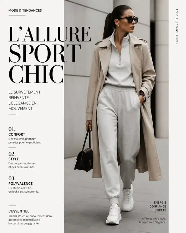 Femme portant un survêtement tendance pour un look sportswear chic urbain