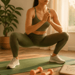 femmes fitness squat sumo sur tapis salon
