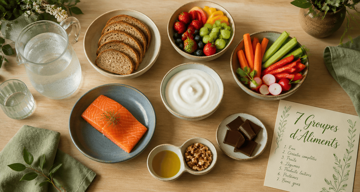 les 7 groupes d aliments tableau sur une table gourmande