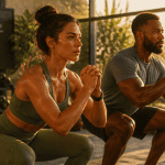métabolisme et musculation, homme et femme font des squats