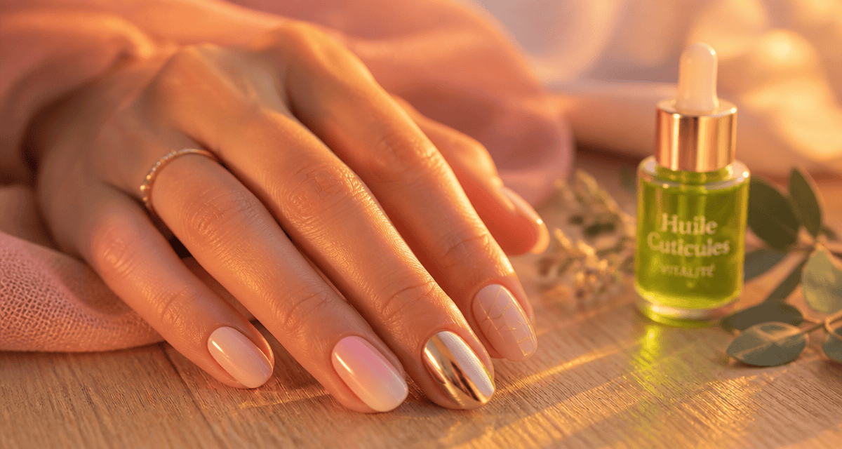 modèle vernis semi permanent nude baby boomer chrome doré