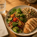Plan alimentaire pour perte de poids assiette équilibrée légumes poulet quinoa