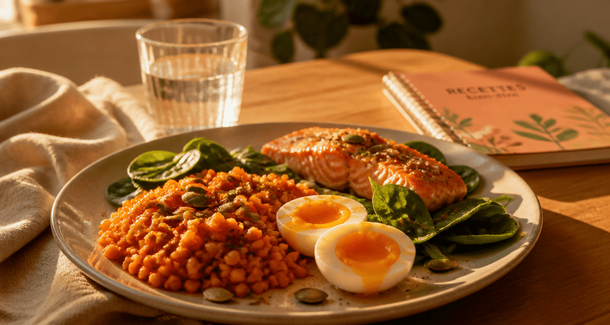 repas riche en proteine assiette lentilles saumon oeuf