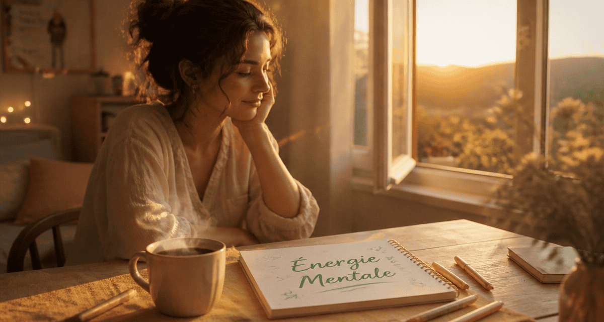 retrouver de l energie mentale carnet et tasse coucher de soleil