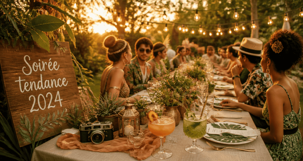Table thème de soirée tendance 2024 avec invités