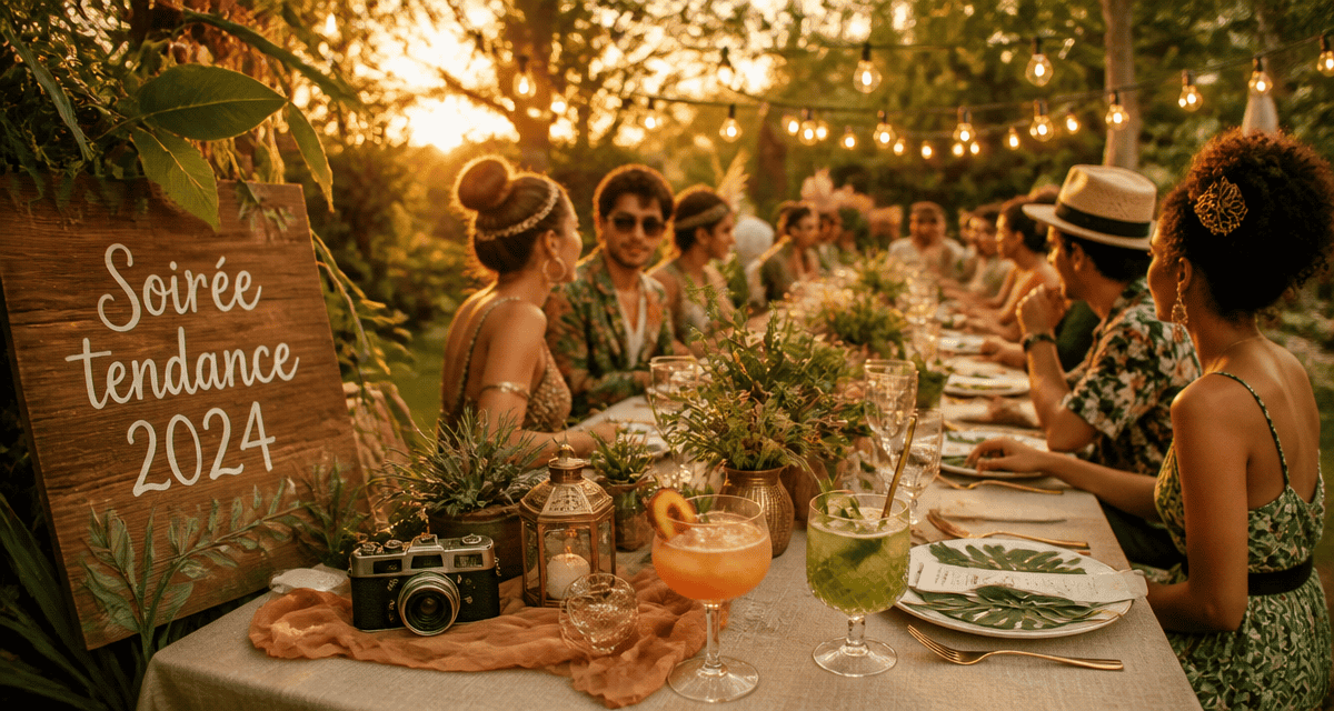 Table thème de soirée tendance 2024 avec invités