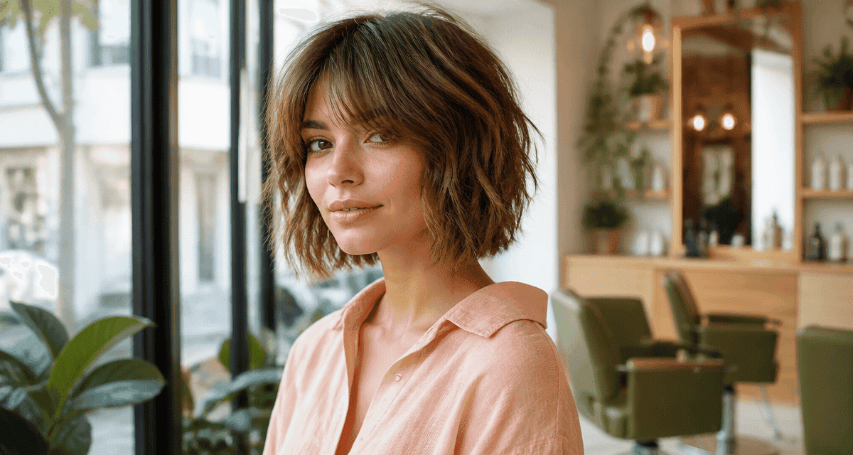 tendance coupe carré femme shag bob avec frange rideau