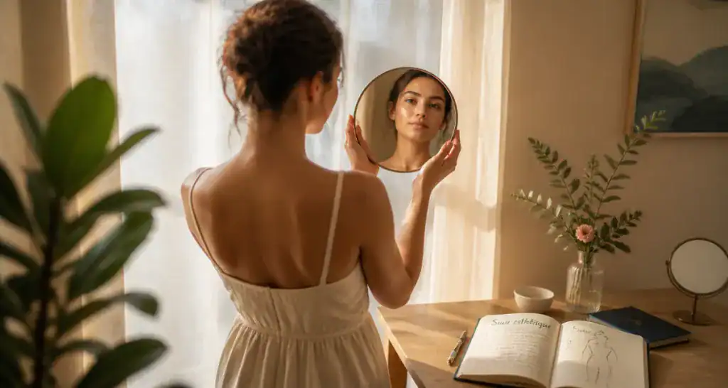 avant après resultat lipofilling mammaire femme miroir