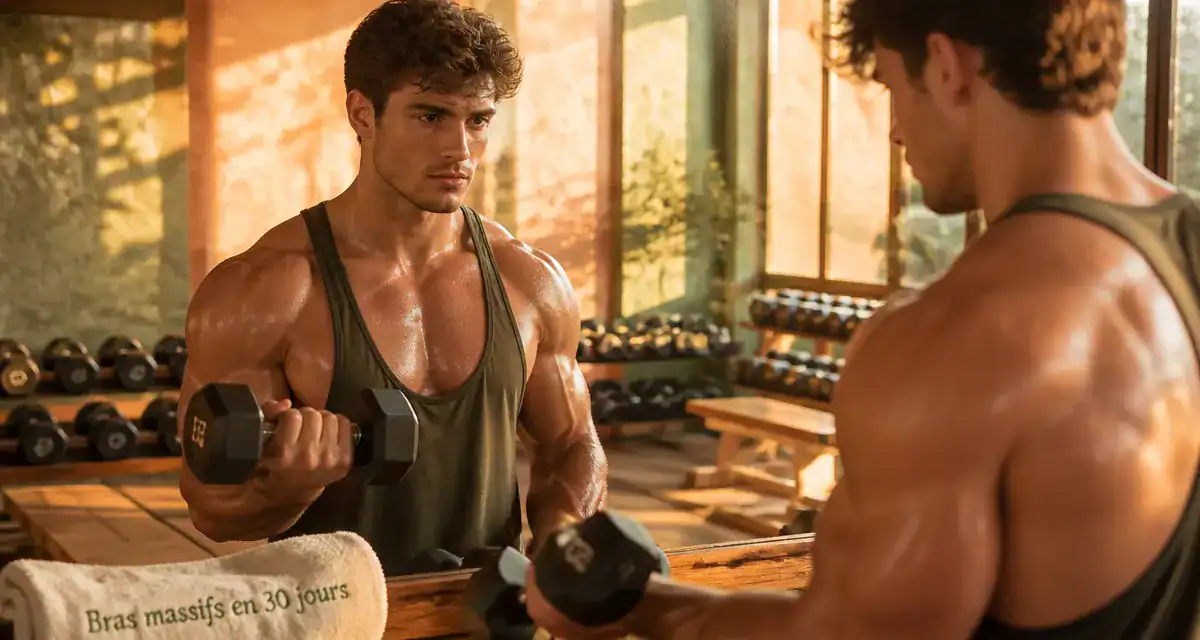 Avoir des gros bras en 1 mois, jeune homme curl haltères salle