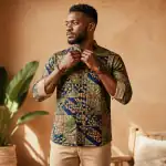 chemise africaine homme wax motifs géométriques