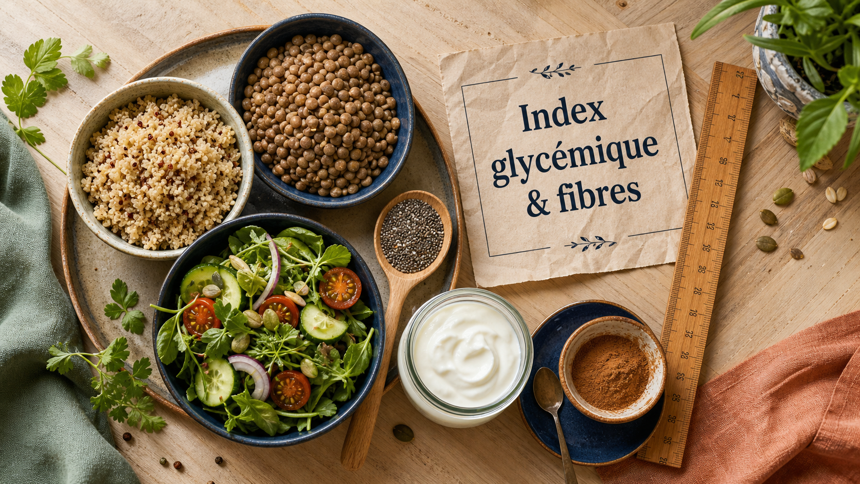 Comment faire baisser la glycemie : quinoa, lentilles, chia et yaourt riches en fibres