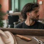 Dégradé mi long homme en salon, dégradé visible et volume sur le dessus