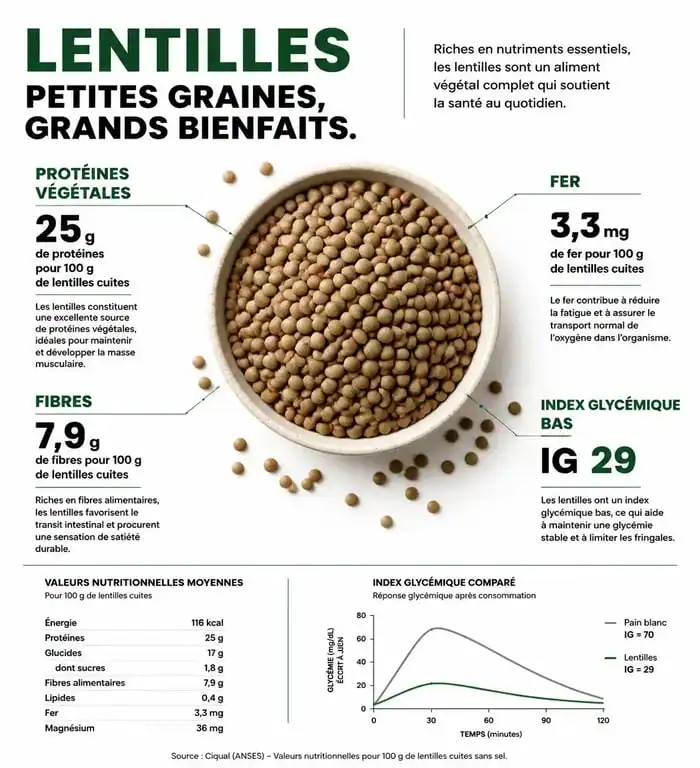 Infographie des bienfaits nutritionnels des lentilles pour la santé
