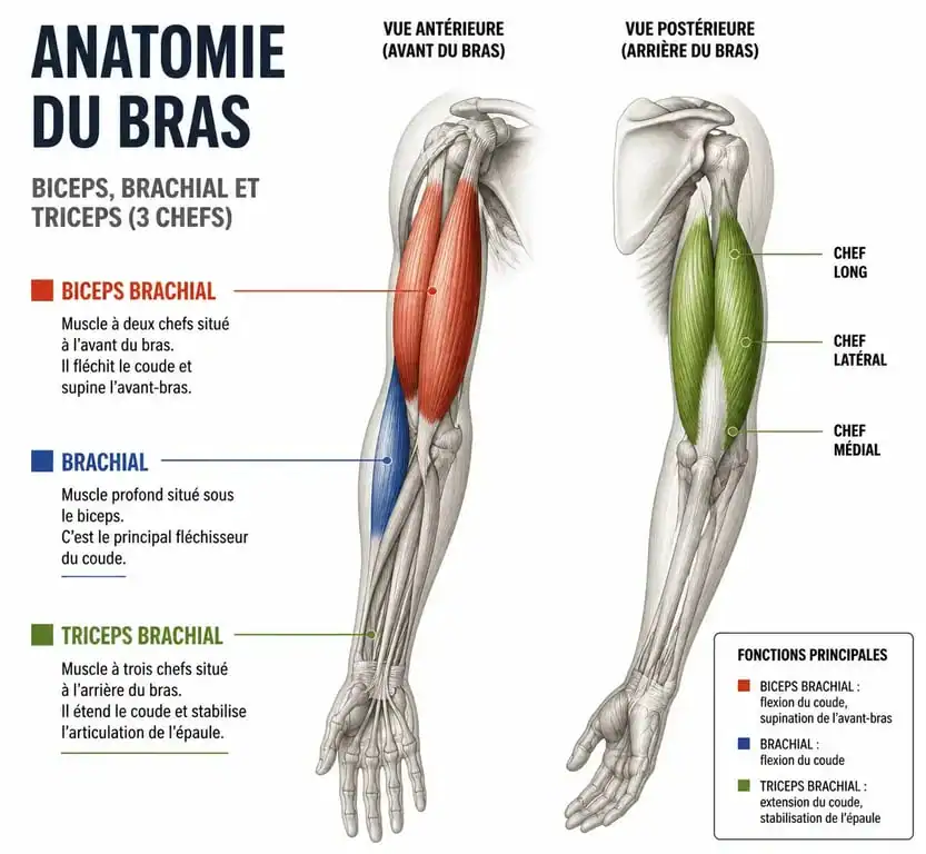 Schéma anatomique des muscles du bras pour avoir des gros bras en 1 mois
