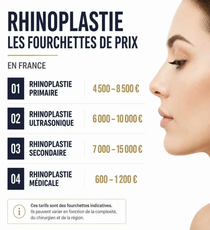 Infographie des tarifs de la chirurgie esthétique du nez et rhinoplastie en France