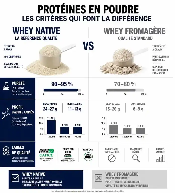 Infographie comparative pour choisir la meilleure marque de protéine en poudre selon des critères de qualité