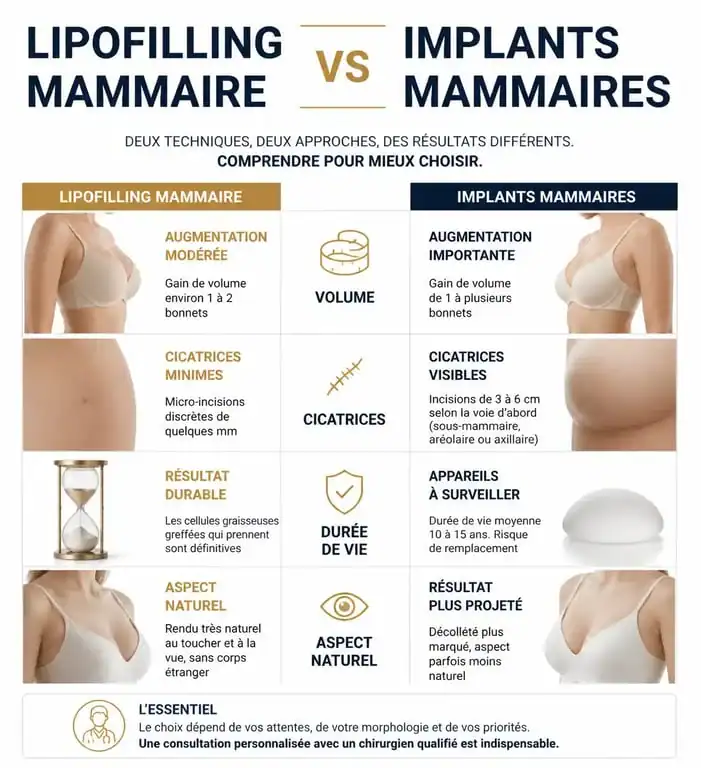 Comparatif lipofilling mammaire vs implants mammaires avant après resultat