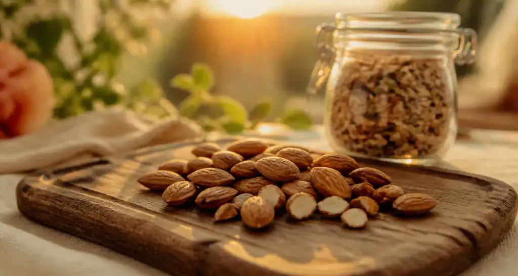 les amandes sont elles bonnes pour la sante sur un plateau en bois