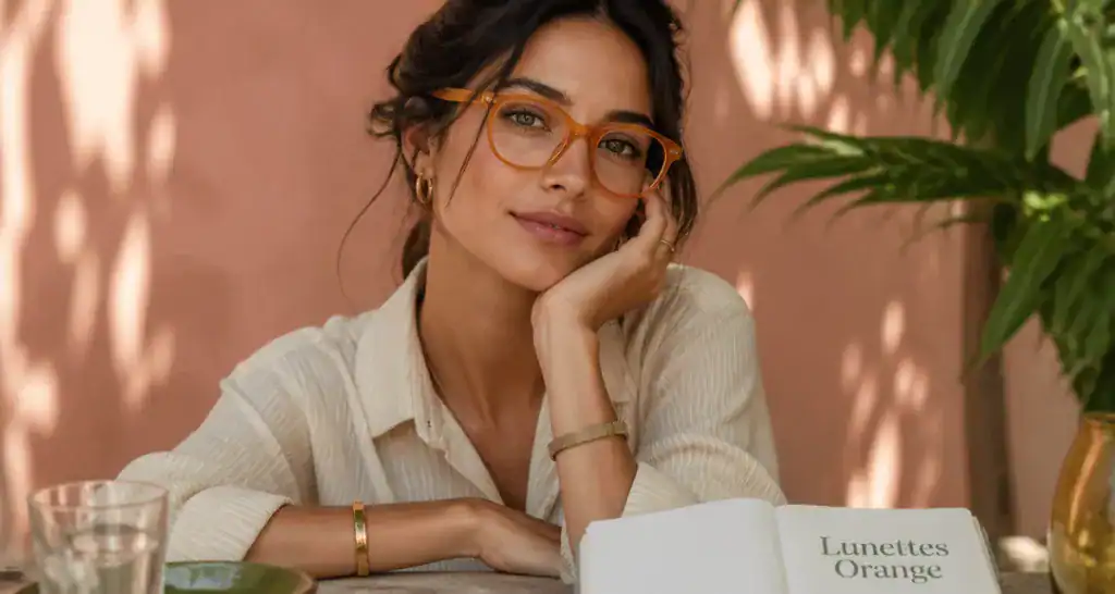 lunette orange femme peau hâlée